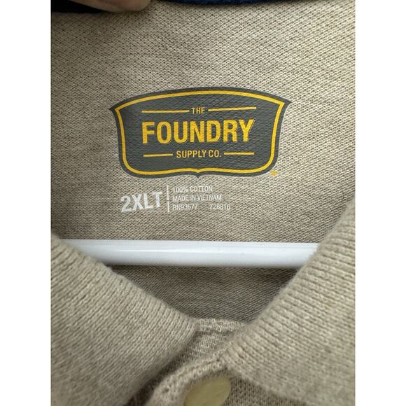 Foundry Mens Shirt 2XLT Polo Short Sleeve Beige Cotton Casual Collar Button - Picture 3 of 3